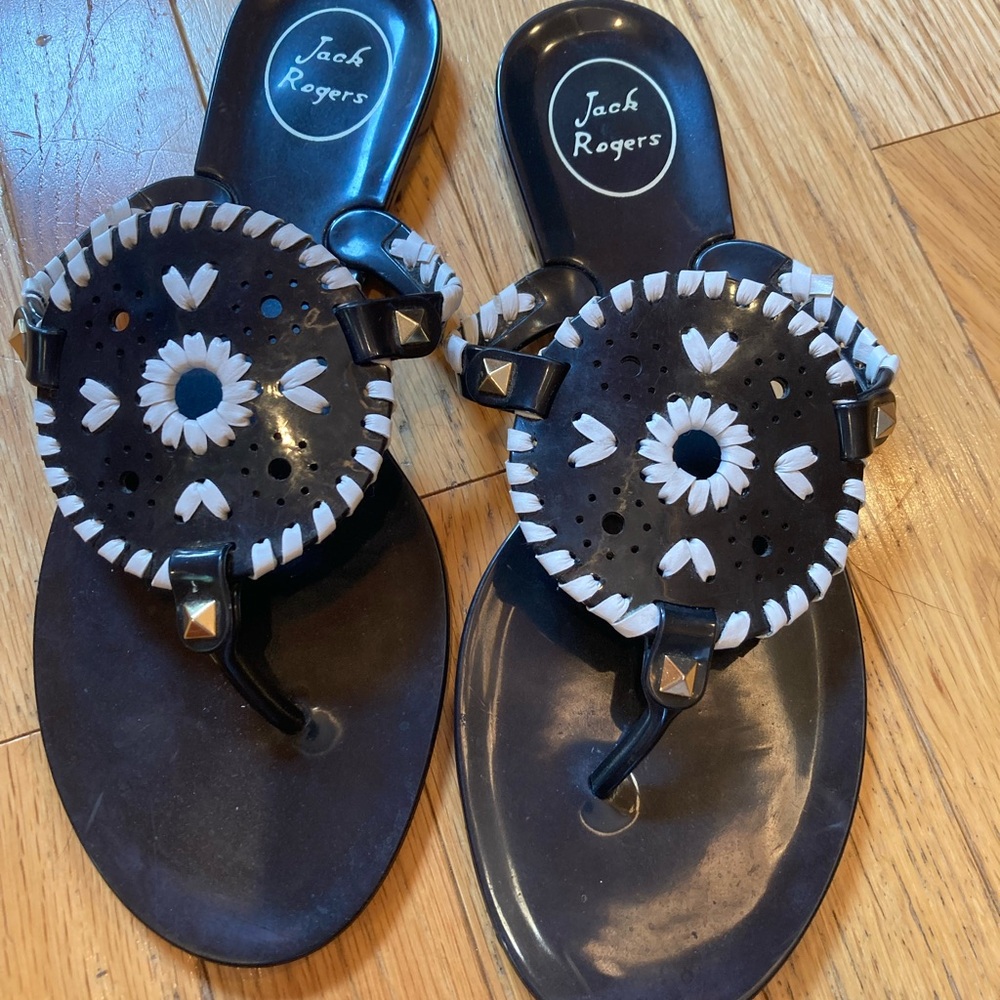 Jack Rogers Black and White Thong Sandals